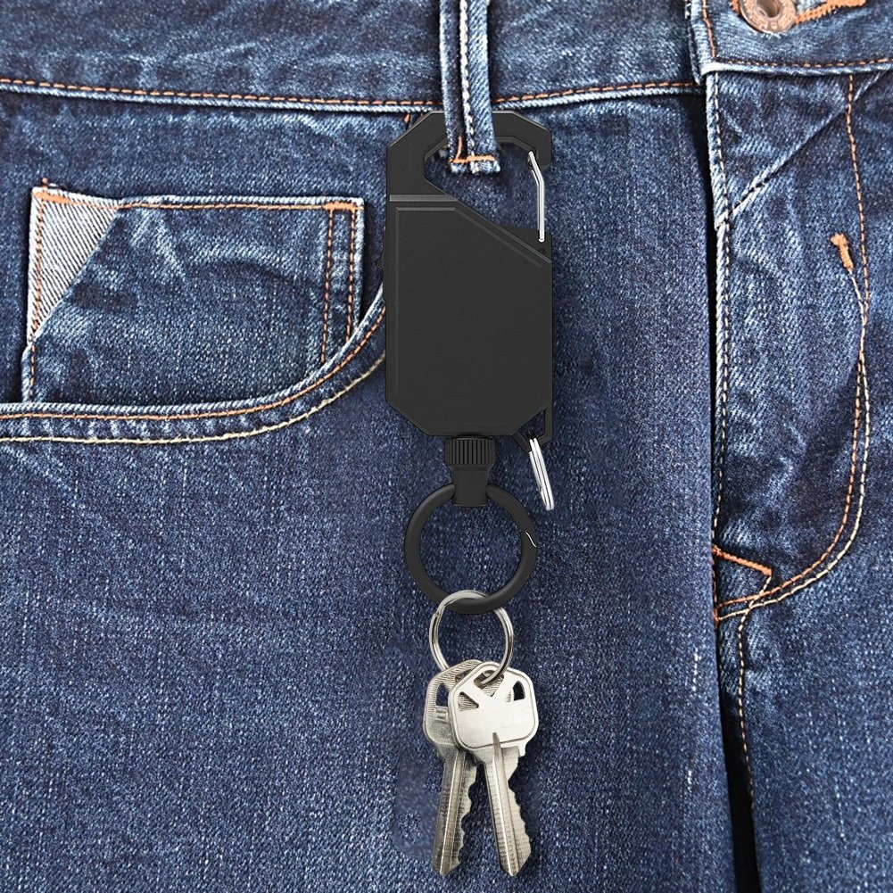 P-010 Outdoor Retractable Badge Reel with Locking Switch Key Chain custom black Badge Holder wholesale