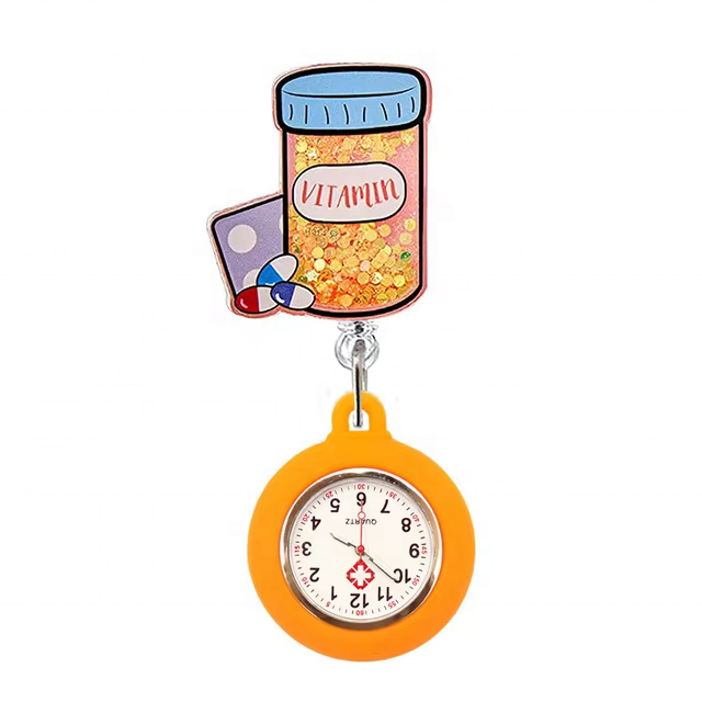 Custom Watch Badge Reel Acrylic Nurse Doctor Retractable Badge Reel Silicone Pocket Watch Colorful Hospital Badge Reel Clock