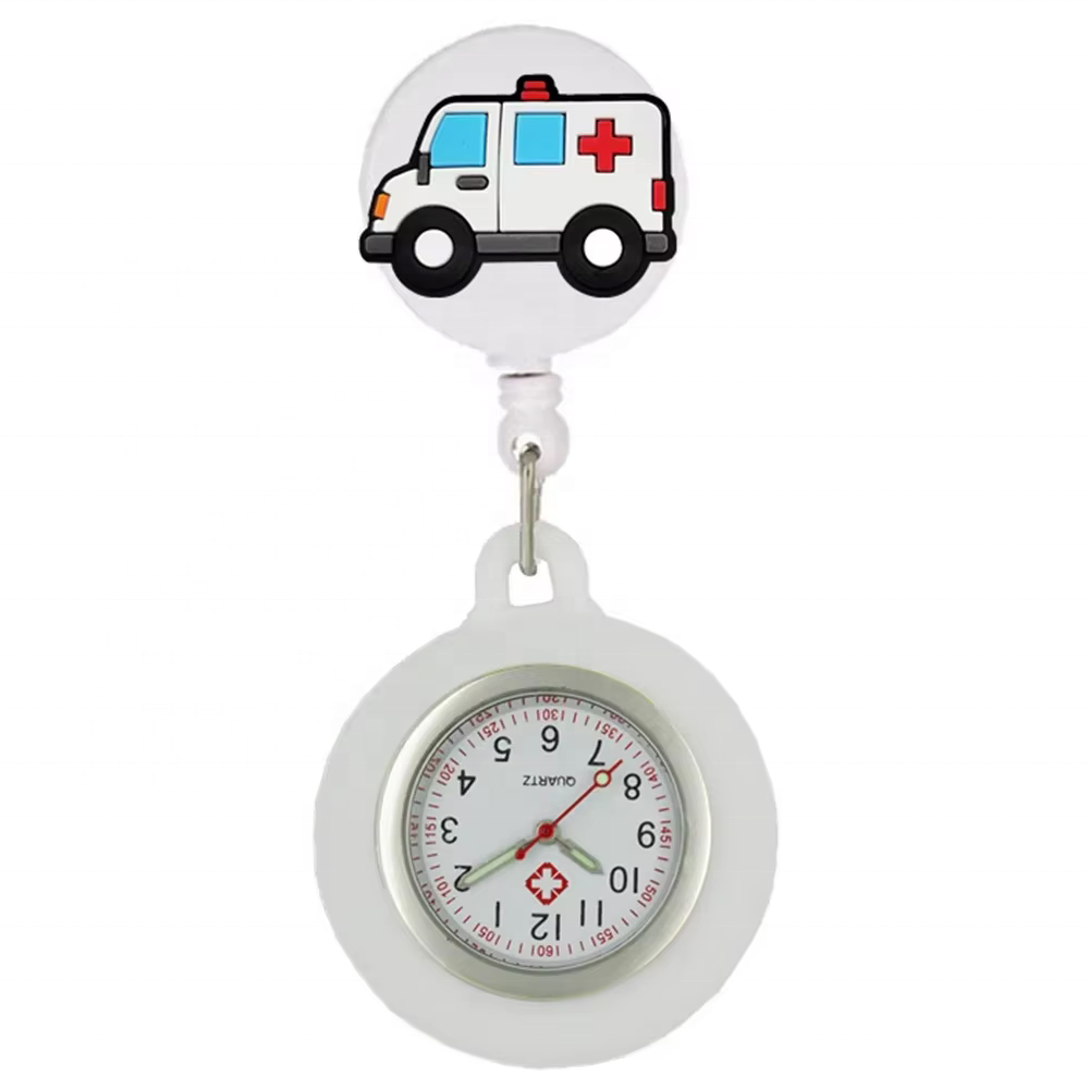 Custom Watch Badge Reel Acrylic Nurse Doctor Retractable Badge Reel Silicone Pocket Watch Colorful Hospital Badge Reel Clock