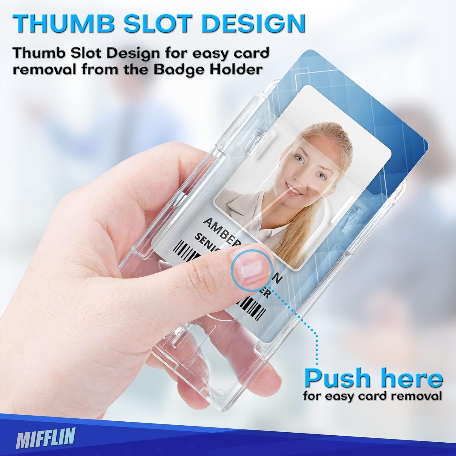 Mifflin Rigid ID Badge Holder w/Retractable Reel Clip (Clear, 2 Pack), Horizontal or Vertical Heavy Duty Name Card Reels