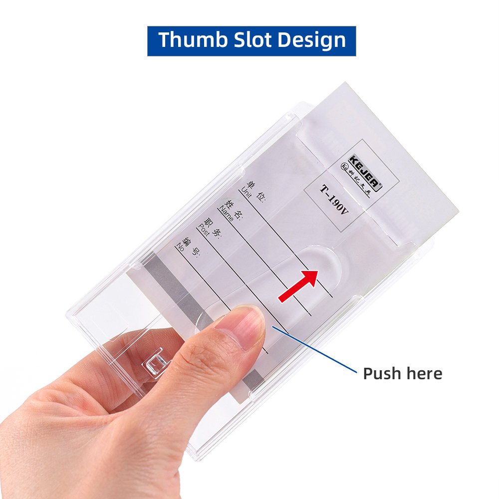 Vertical Hard Plastic Badge Holder Clear ID Badge Name Card Holder With Easy Access Thumb Slot Holding 2 Cards
