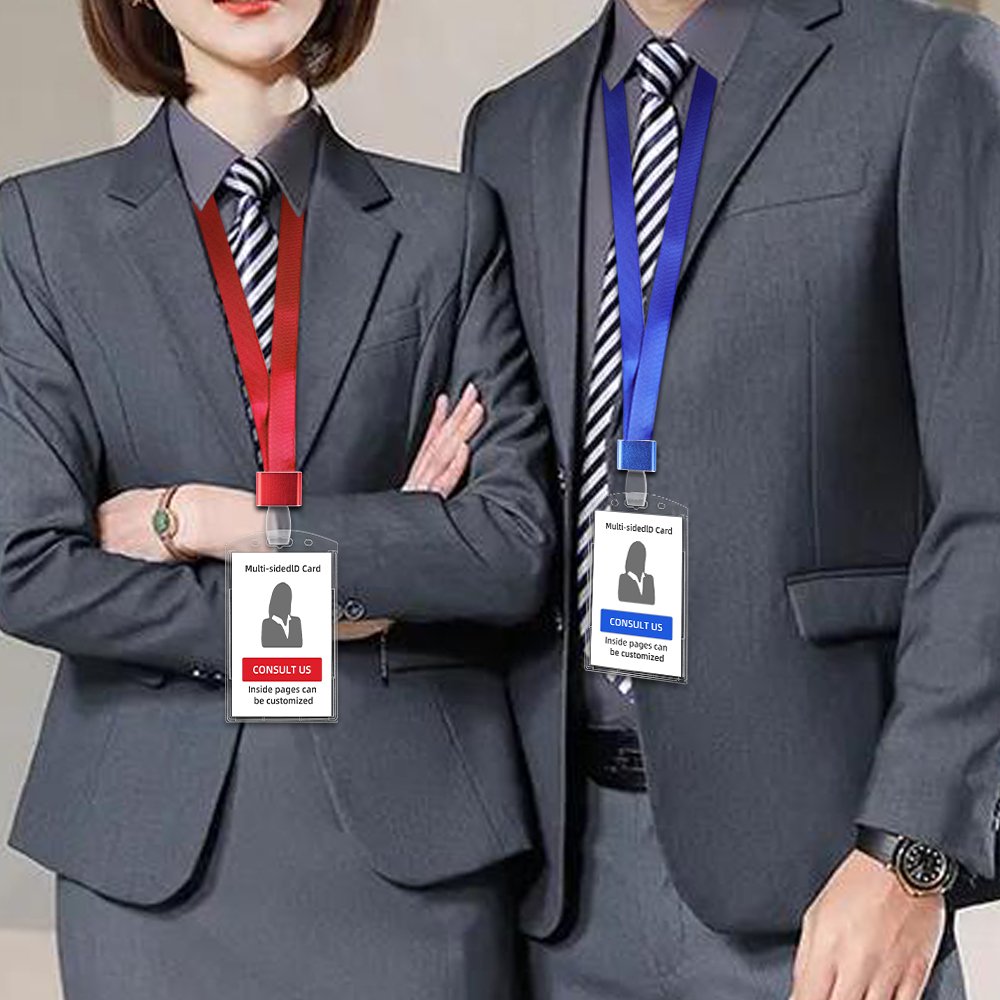 Vertical Hard Plastic Badge Holder Clear ID Badge Name Card Holder With Easy Access Thumb Slot Holding 2 Cards