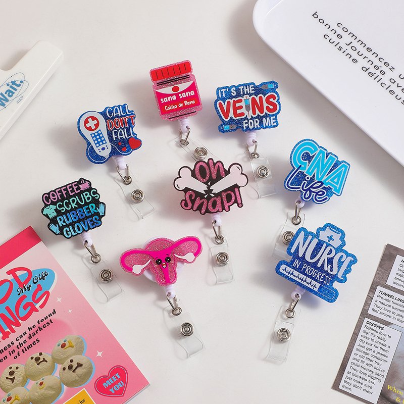 ABO Customized Wholesale Nurse CNA Badge reel Acrylic Plastic Glitter Badge Reel Medical Field Holder Nurse Accessories
