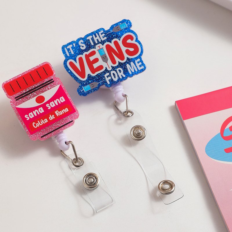 ABO Customized Wholesale Nurse CNA Badge reel Acrylic Plastic Glitter Badge Reel Medical Field Holder Nurse Accessories