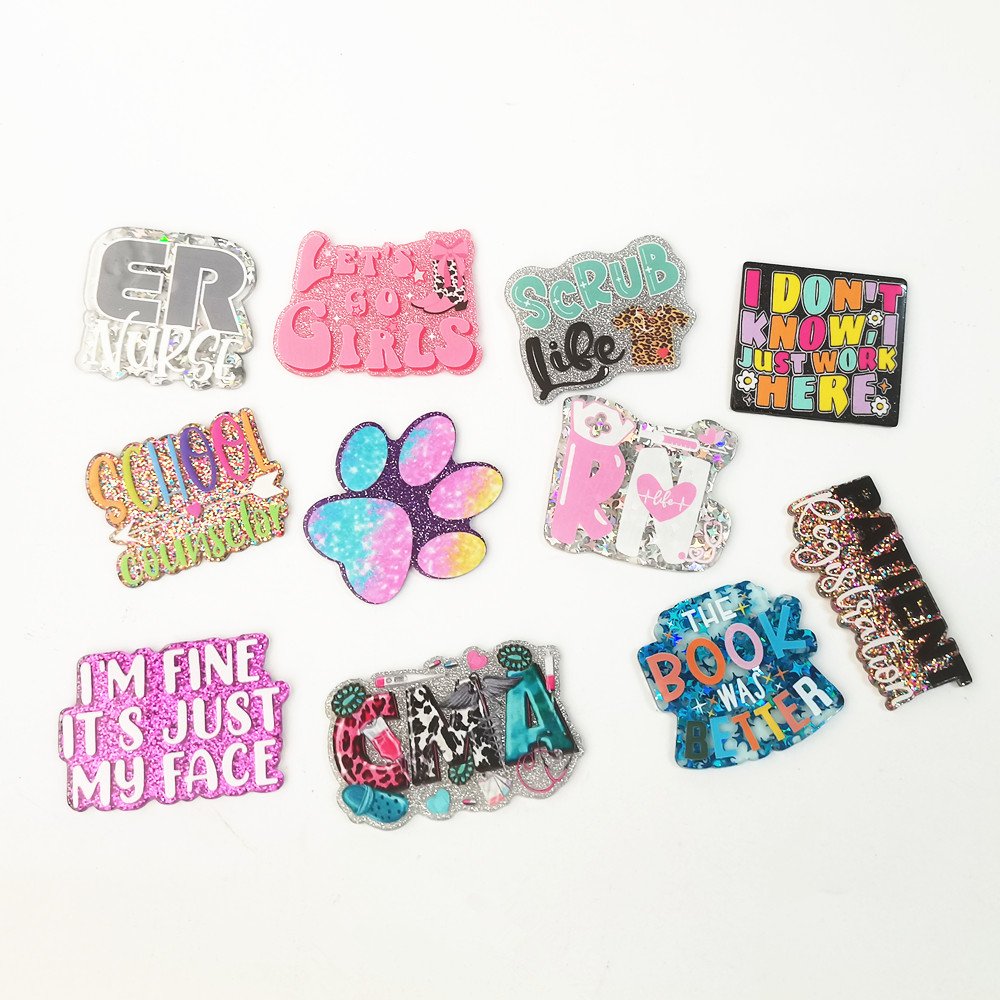 Custom Acrylic Plastic Glitter Designer Charms Accessories Badge Retractable Badge Reel no Badge Reel holder