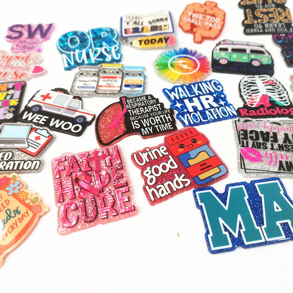 Custom Acrylic Plastic Glitter Designer Charms Accessories Badge Retractable Badge Reel no Badge Reel holder
