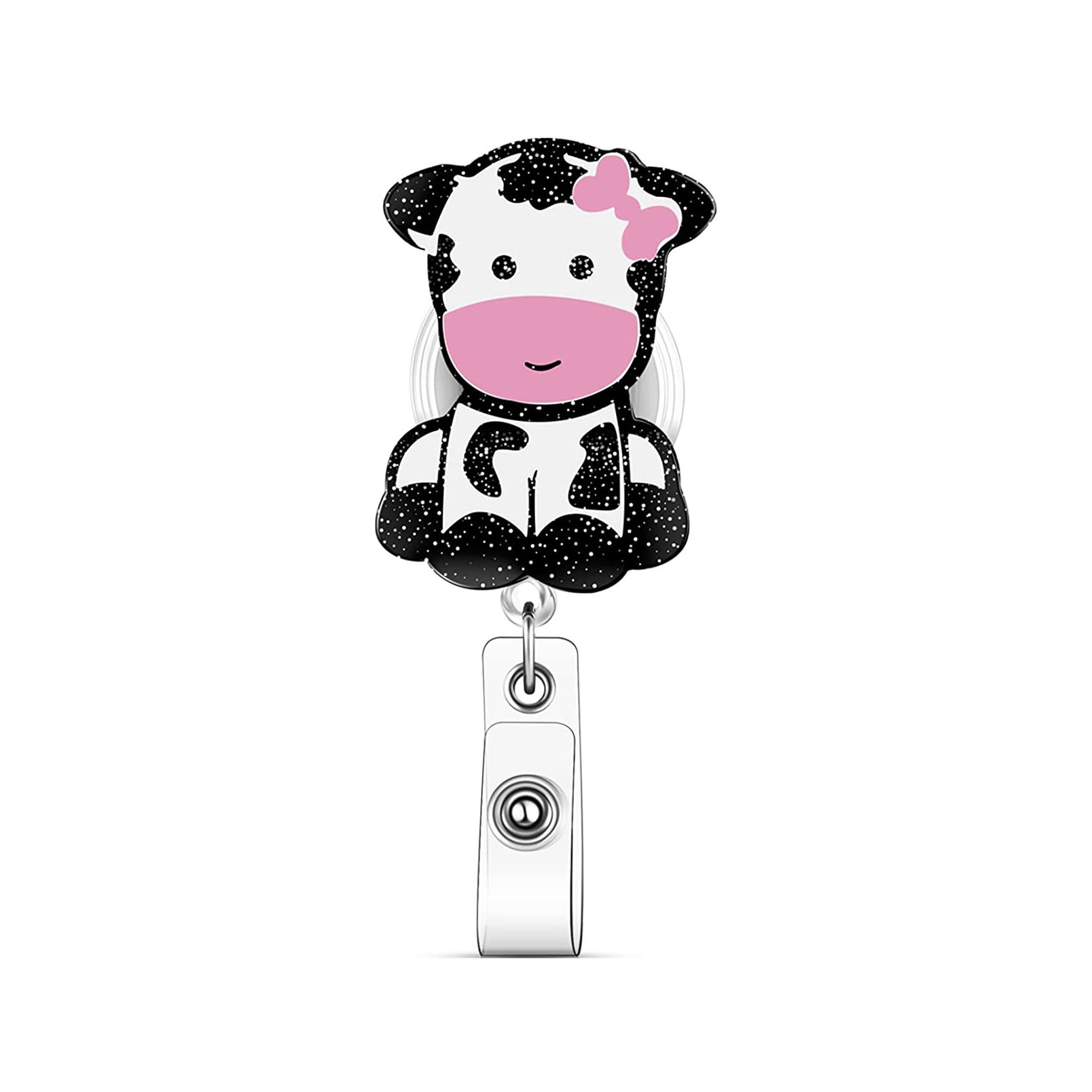 Cute animal Cow Silicon Retractable Badge Holder Reels with Belt Clip ID Card Holder Name Badge Reel Clips for Students Teachers
