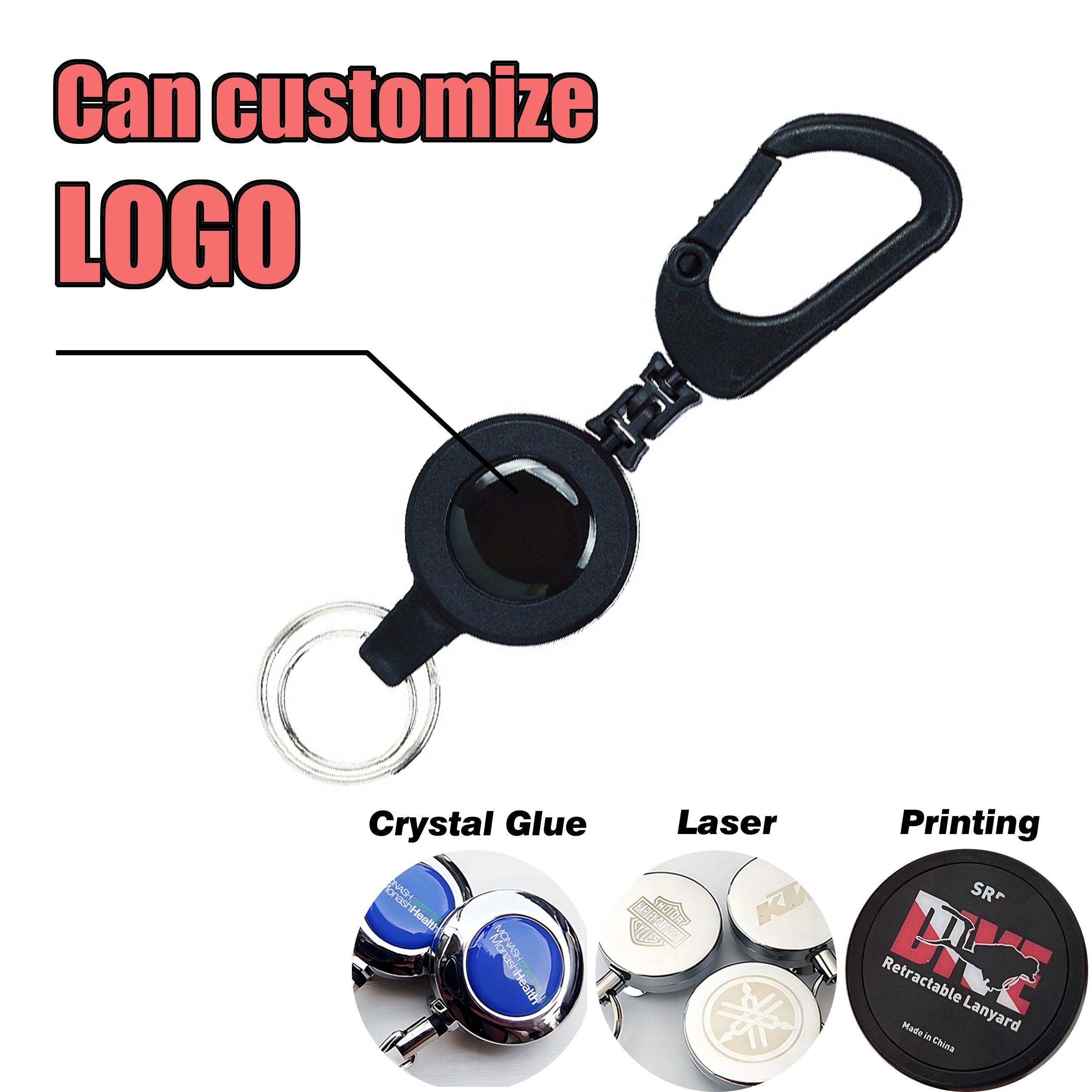 P-091 3CM Outdoor Multi-Function Retractable Plastic Badge Reel Holder with 360° Rotatable Keychain and Double Key Ring