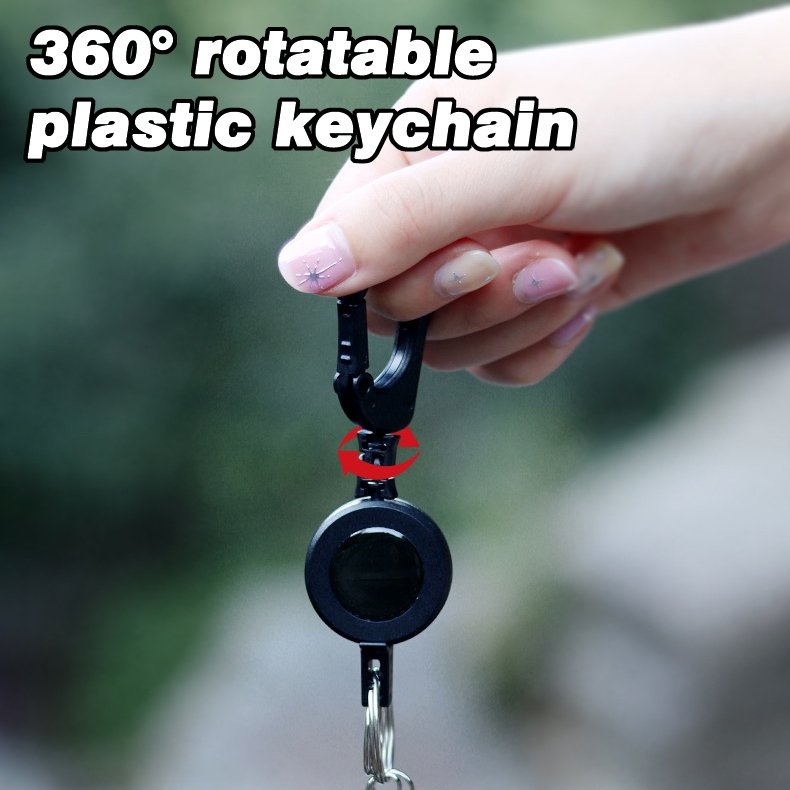 P-091 3CM Outdoor Multi-Function Retractable Plastic Badge Reel Holder with 360° Rotatable Keychain and Double Key Ring