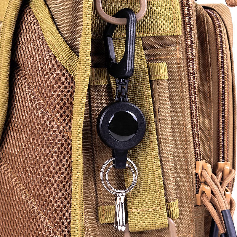 P-091 3CM Outdoor Multi-Function Retractable Plastic Badge Reel Holder with 360° Rotatable Keychain and Double Key Ring