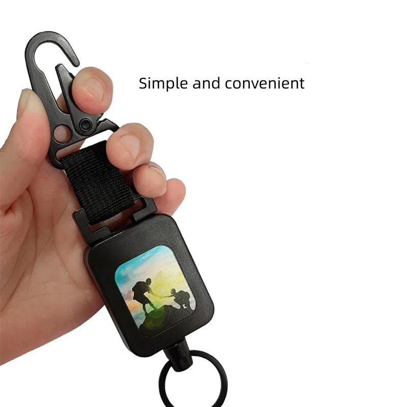 Pullther metal heavy-duty keychain retractable badge scroll with keychain scroll outdoor camping fishing locking carabiner