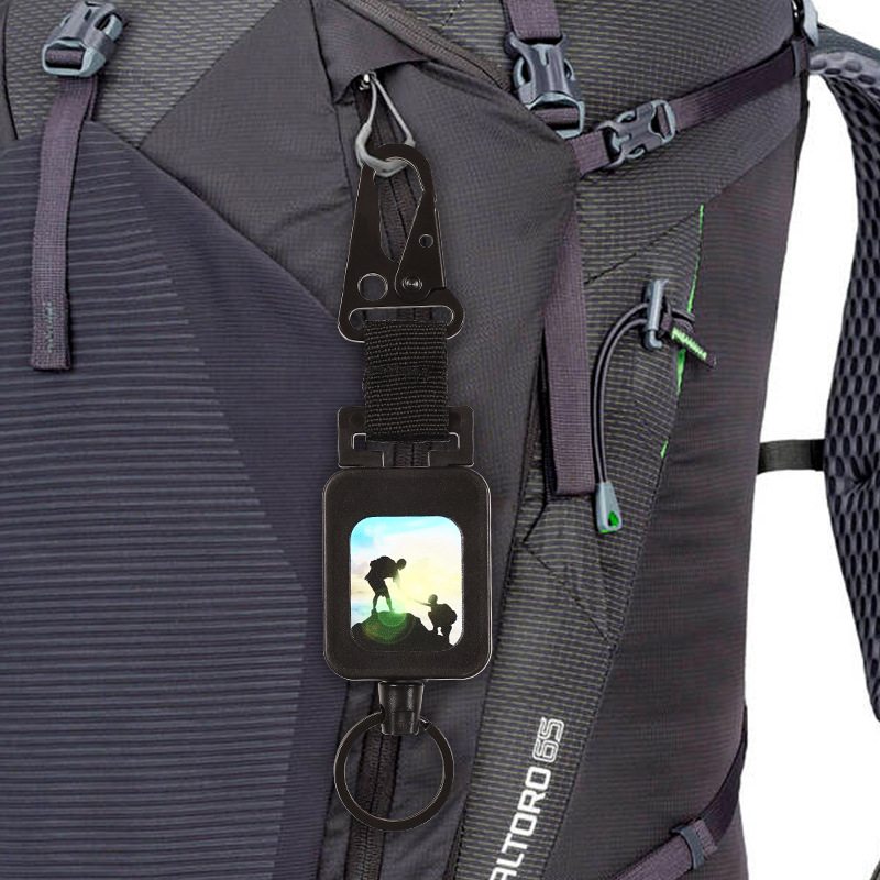 Pullther metal heavy-duty keychain retractable badge scroll with keychain scroll outdoor camping fishing locking carabiner