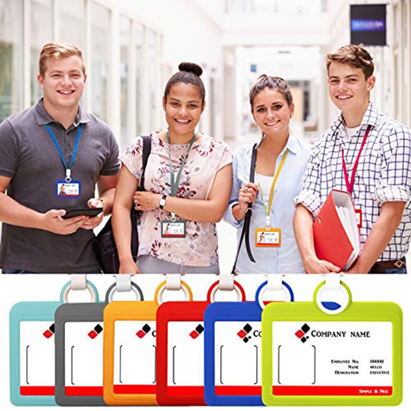 Eco Friendly Wholesale Cheap Horizontal Business Card Offices Teacher Soft Silicone Id Credit Card Badge Holder With Lanyard