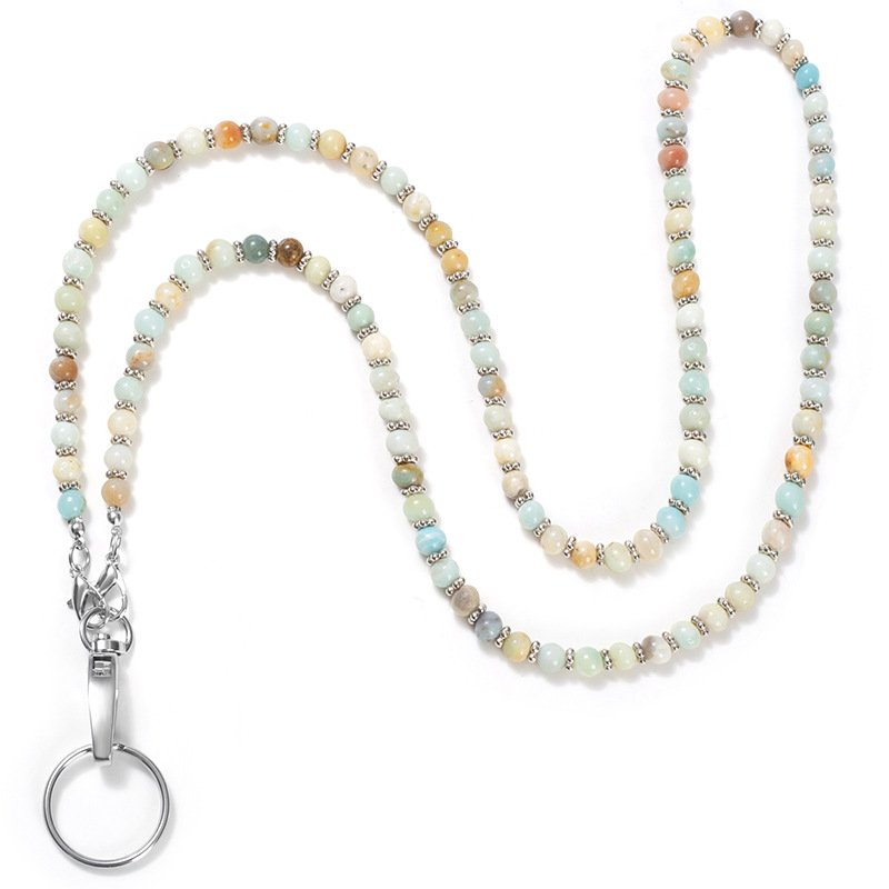 natural stone lanyard necklace fashion handmade amazonstone beads ID business card holder lanyard