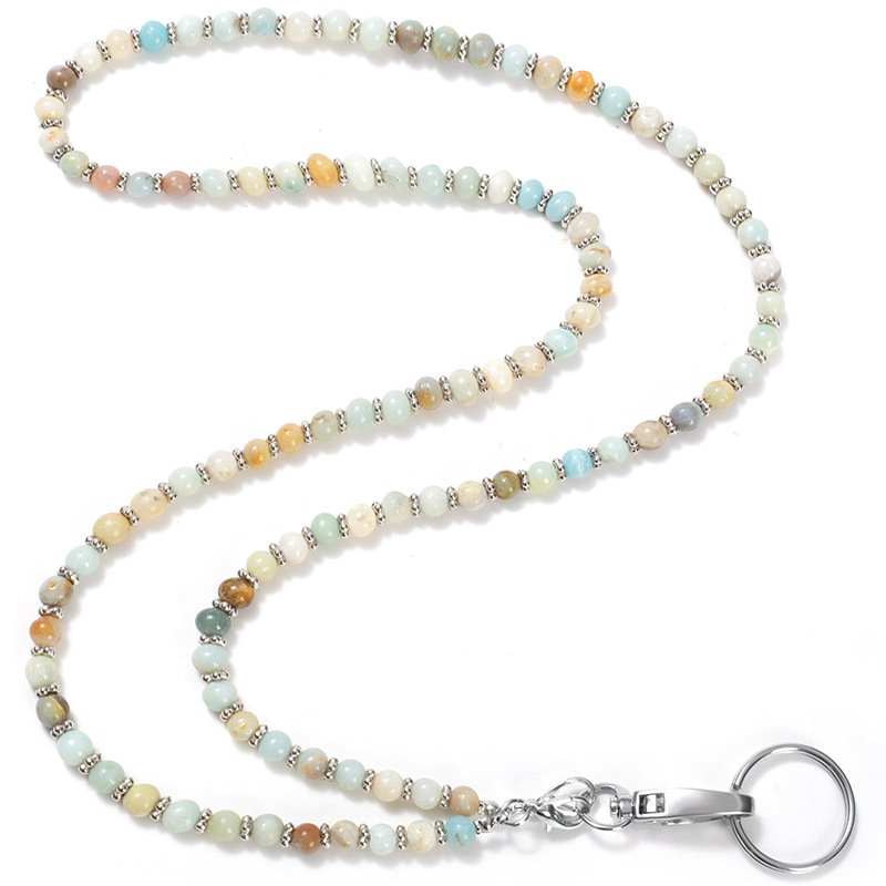 natural stone lanyard necklace fashion handmade amazonstone beads ID business card holder lanyard