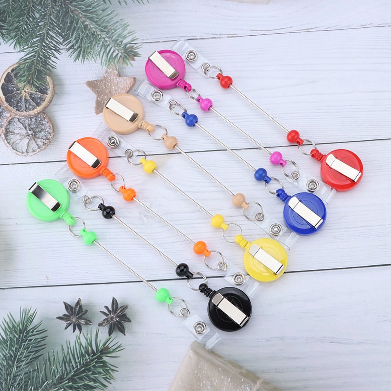 Wholesale Creative DIY Beads Retractable Badge Holder Reel Plastic Colorful Badge Scroll for Promotions