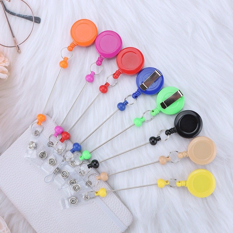 Wholesale Creative DIY Beads Retractable Badge Holder Reel Plastic Colorful Badge Scroll for Promotions
