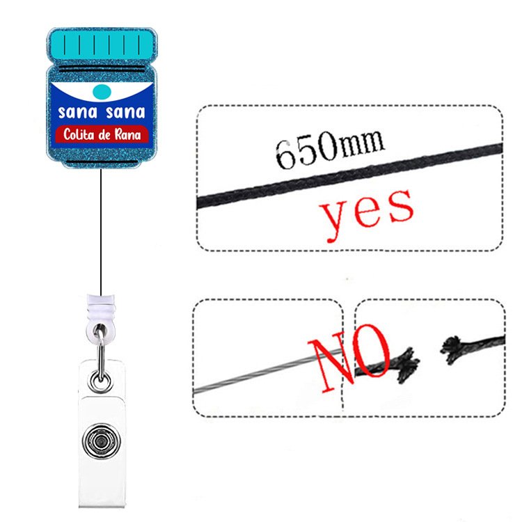 Funny Sana Sana Acrylic Glitter Nurse Accessories ID Card Badge Holder Retractable Badge Reel with Alligator Clip