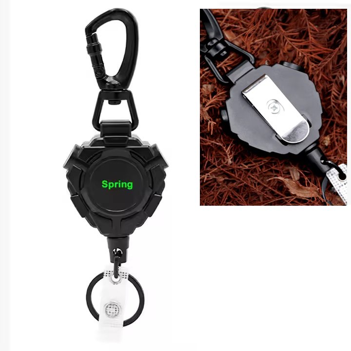 Retractable Badge Holder Heavy Duty with Carabiner Reel Clip Tactical ID Card Holders Retractable Badge Belt Clip Reel Key Chain