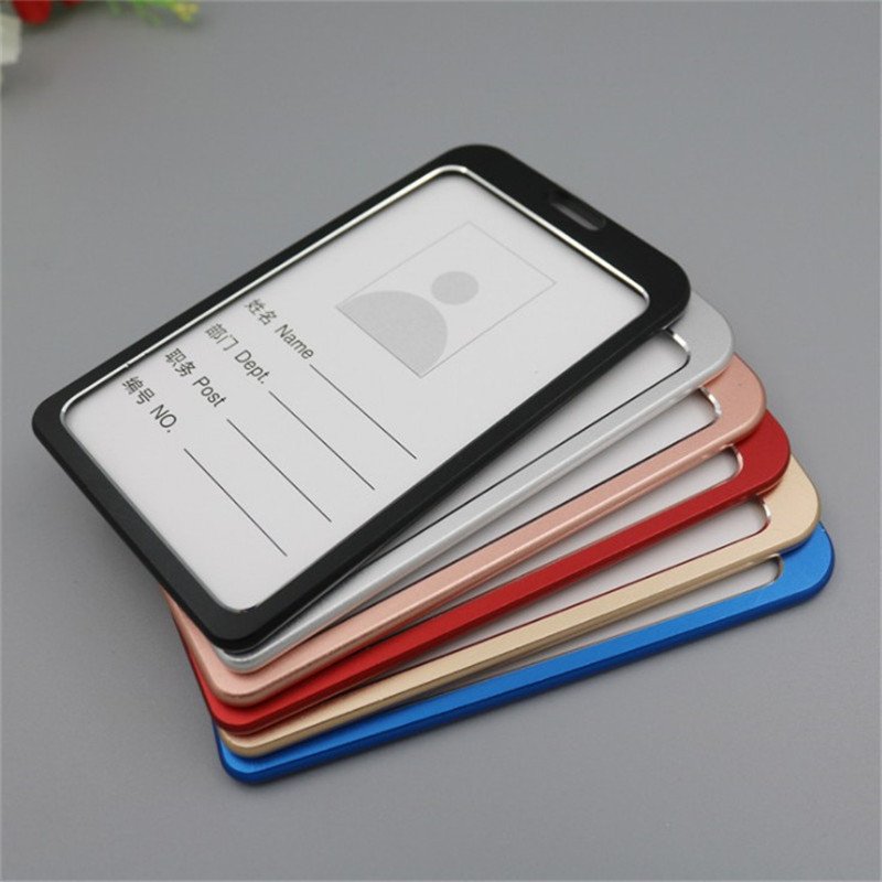 Vertical Aluminum Alloy ID Badge Card Holder Cover Metal Business Work Card Holder Office Supplies