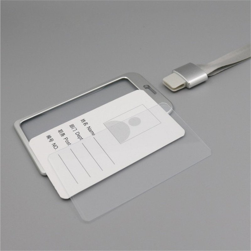 Vertical Aluminum Alloy ID Badge Card Holder Cover Metal Business Work Card Holder Office Supplies