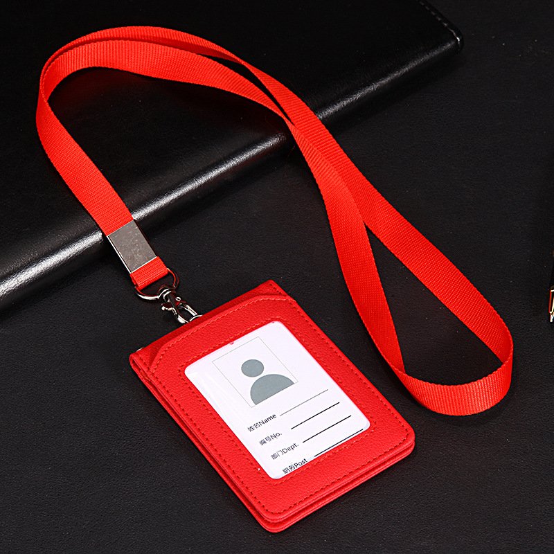 Unisex Solid Color Pu Card Holder Neck Strap With Lanyard Multifunction Id Badge Card Holder In Stock