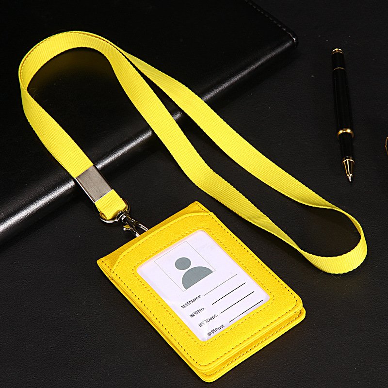 Unisex Solid Color Pu Card Holder Neck Strap With Lanyard Multifunction Id Badge Card Holder In Stock