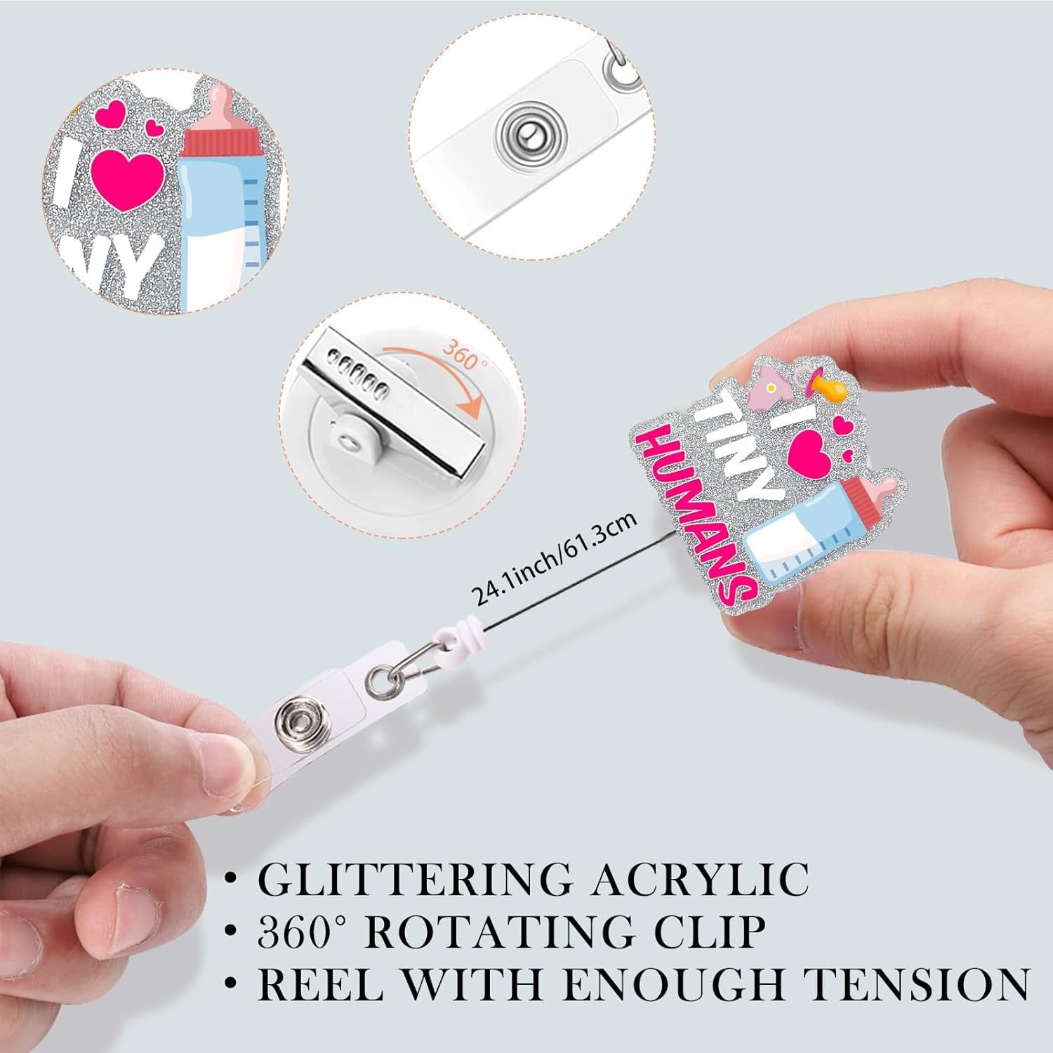 Acrylic Heart Medicine Bottle Nurse Medical Care Easy Pull Buckle Student Retractable Badge Scroll Rotation Easy Pull Holder