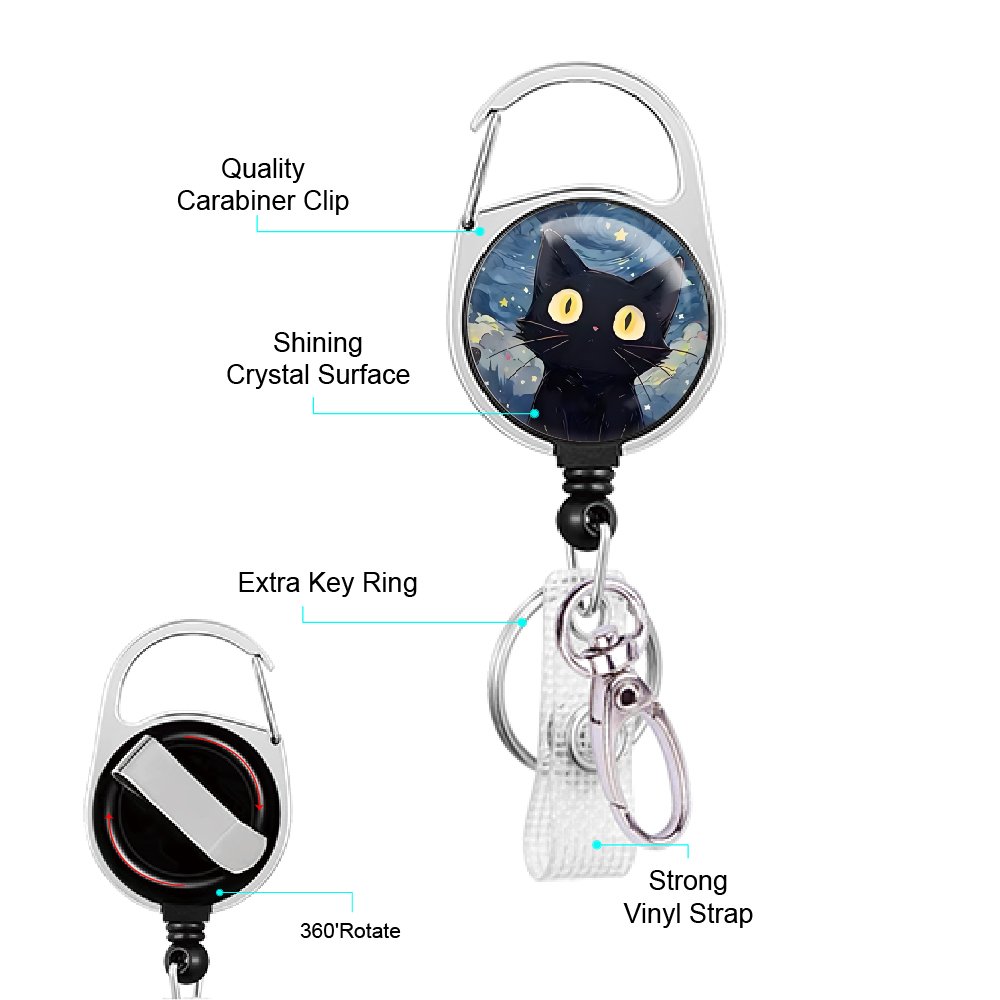 Retractable FUNNY Cat Badge Holder Vertical Document detachable badge holder with retractable heavy badge reel