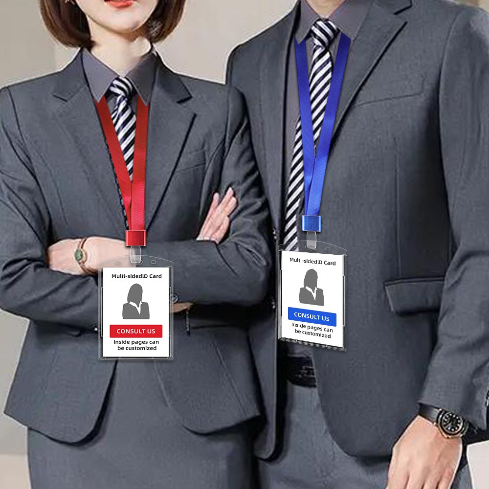 Vertical 2 ID Badge Holder Heavy Duty Plastic ID Card Holder Transparent Card Protector Clear Badge Protector Cover Sleeve