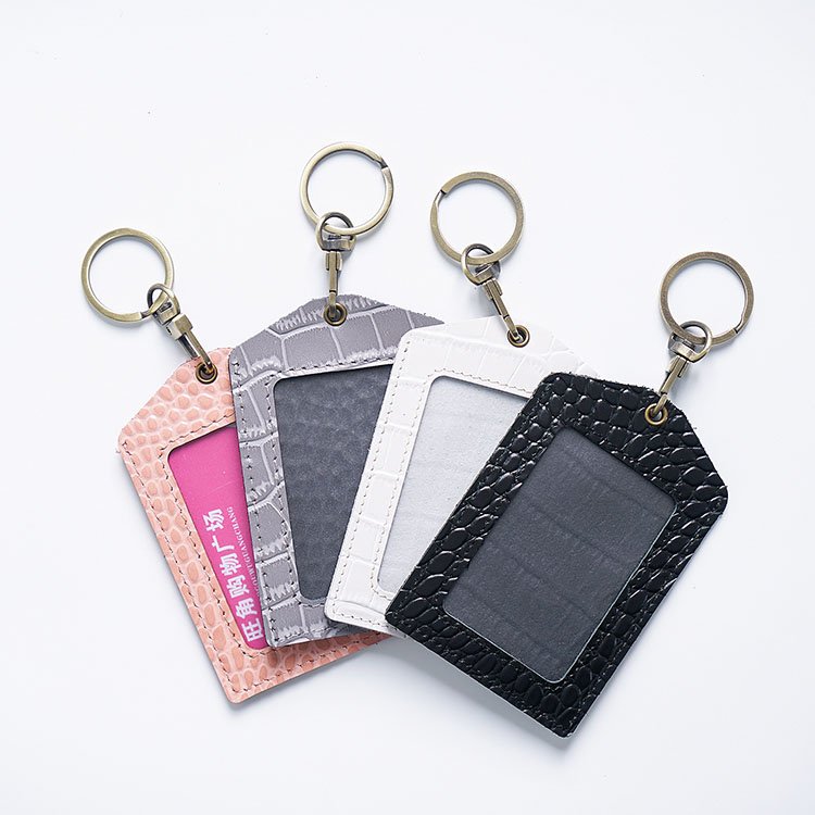 Luxury Genuine Crazy Horse Leather ID Employee Student ID Card Badge Holder
