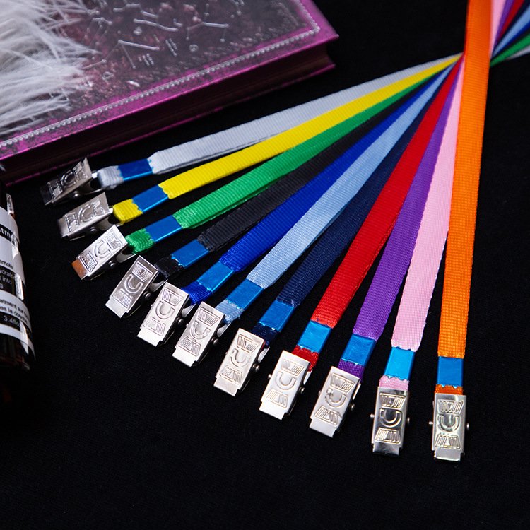 In Stock Polyester Wholesale Solid Colorful Colors cheap lanyards supplier 1cm wide Lanyard With Metal Clip