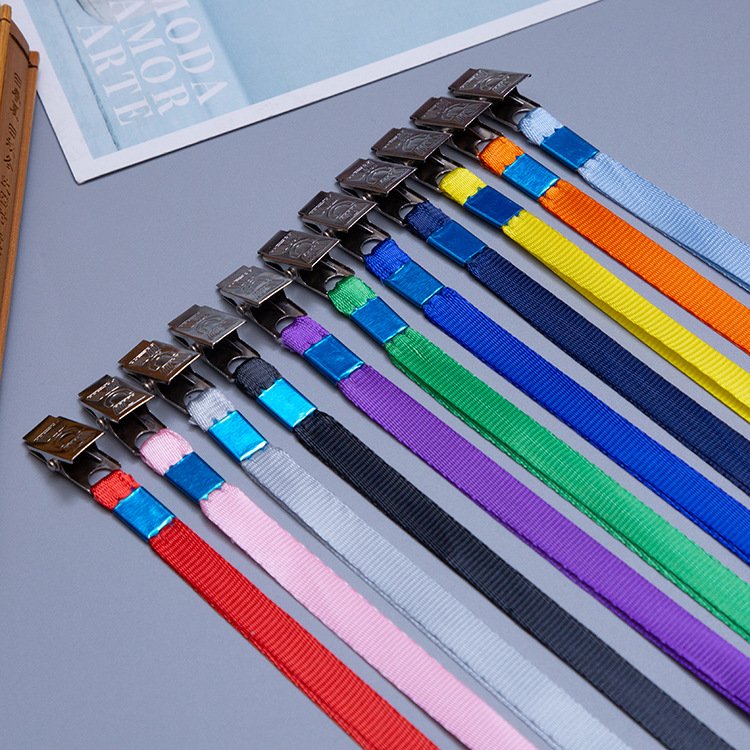 In Stock Polyester Wholesale Solid Colorful Colors cheap lanyards supplier 1cm wide Lanyard With Metal Clip