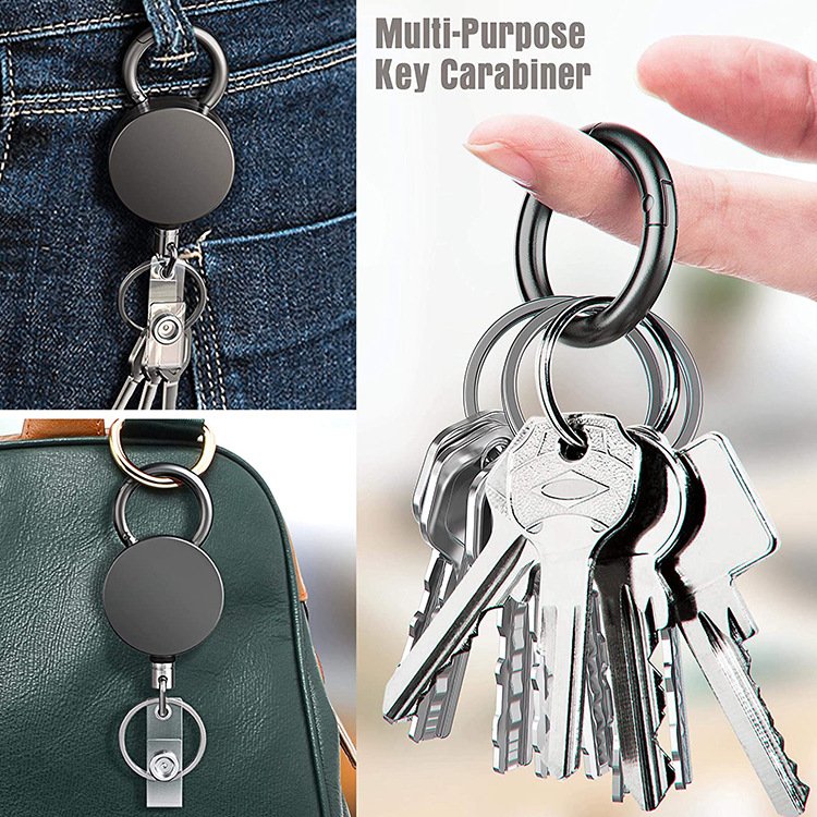 Custom Logo Retractable KeyChain Multifunction Badge Holder Reel with Steel Cable Wholesale Blank Key Chain Retractable KeyChain