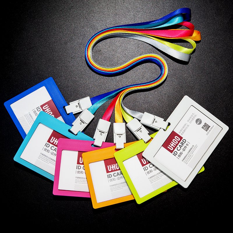 Uhoo Hard Plastic Id Card Holders Business Student Exhibition Id Card Name Badge Holder Lanyard With Id Card Holder