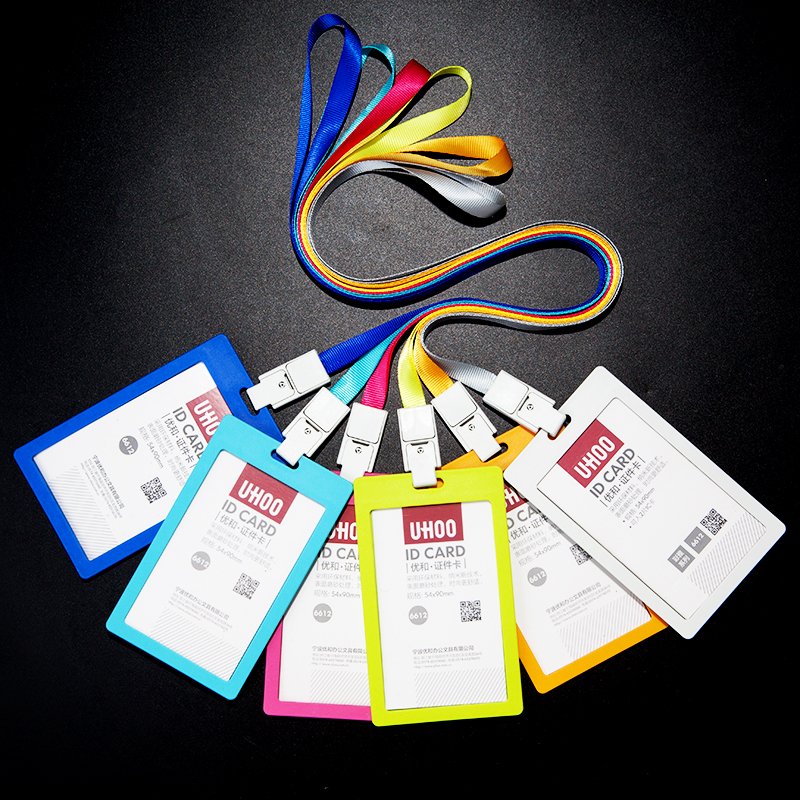 Uhoo Hard Plastic Id Card Holders Business Student Exhibition Id Card Name Badge Holder Lanyard With Id Card Holder