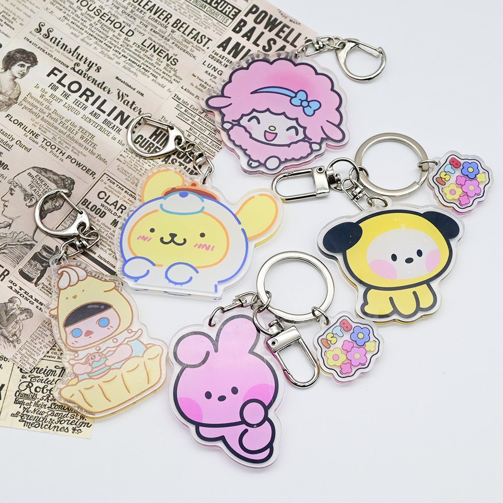 Wholesale custom anime double side clear printing hanging decoration diy bag pendant acrylic charm key chains Badge Accessories