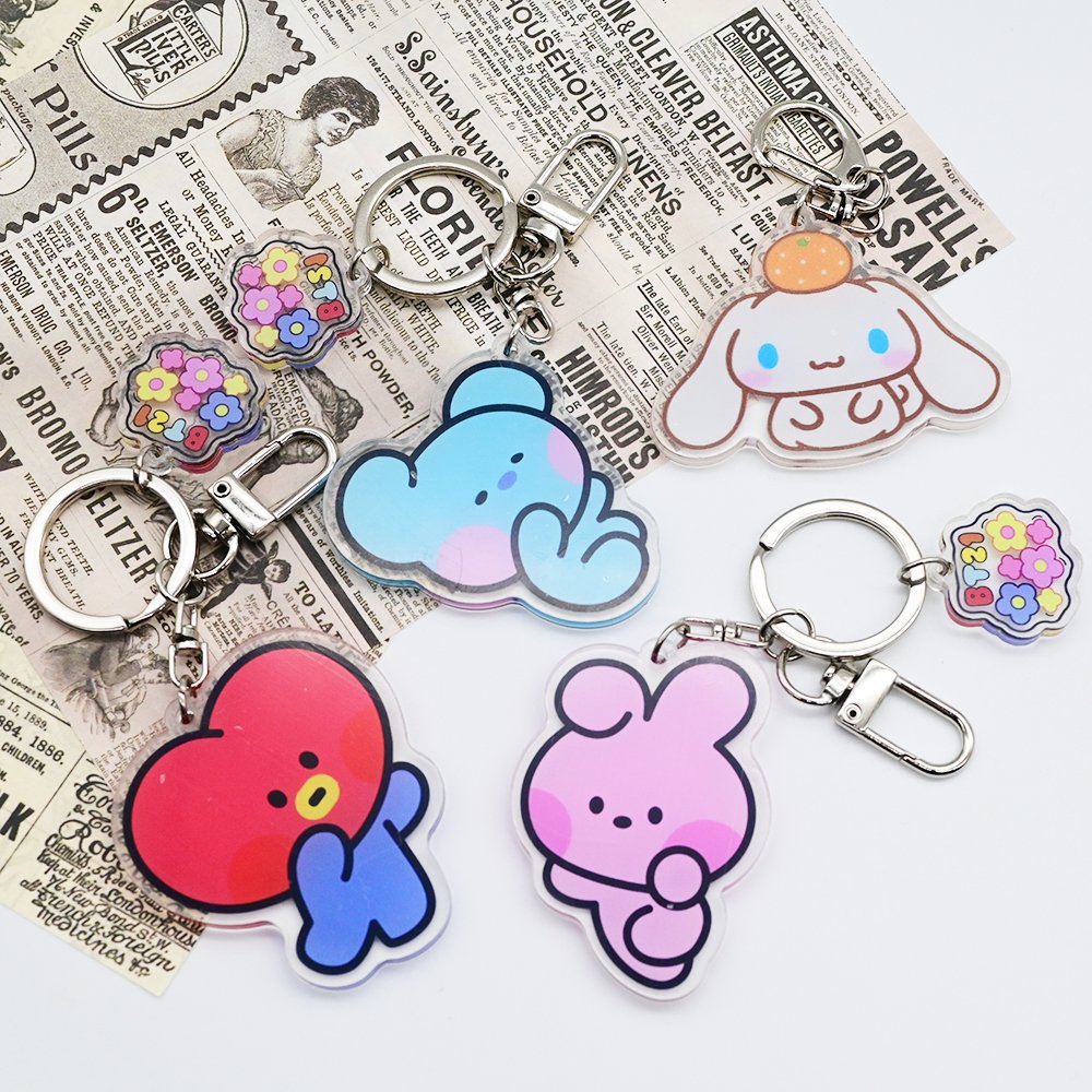 Wholesale custom anime double side clear printing hanging decoration diy bag pendant acrylic charm key chains Badge Accessories