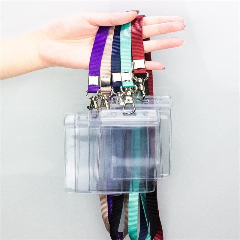 Soft Plastic PVC ID Card Holder Exhibition Waterproof Badge Holder With Polyester Lanyard Name Badge Holder With Neck Strap