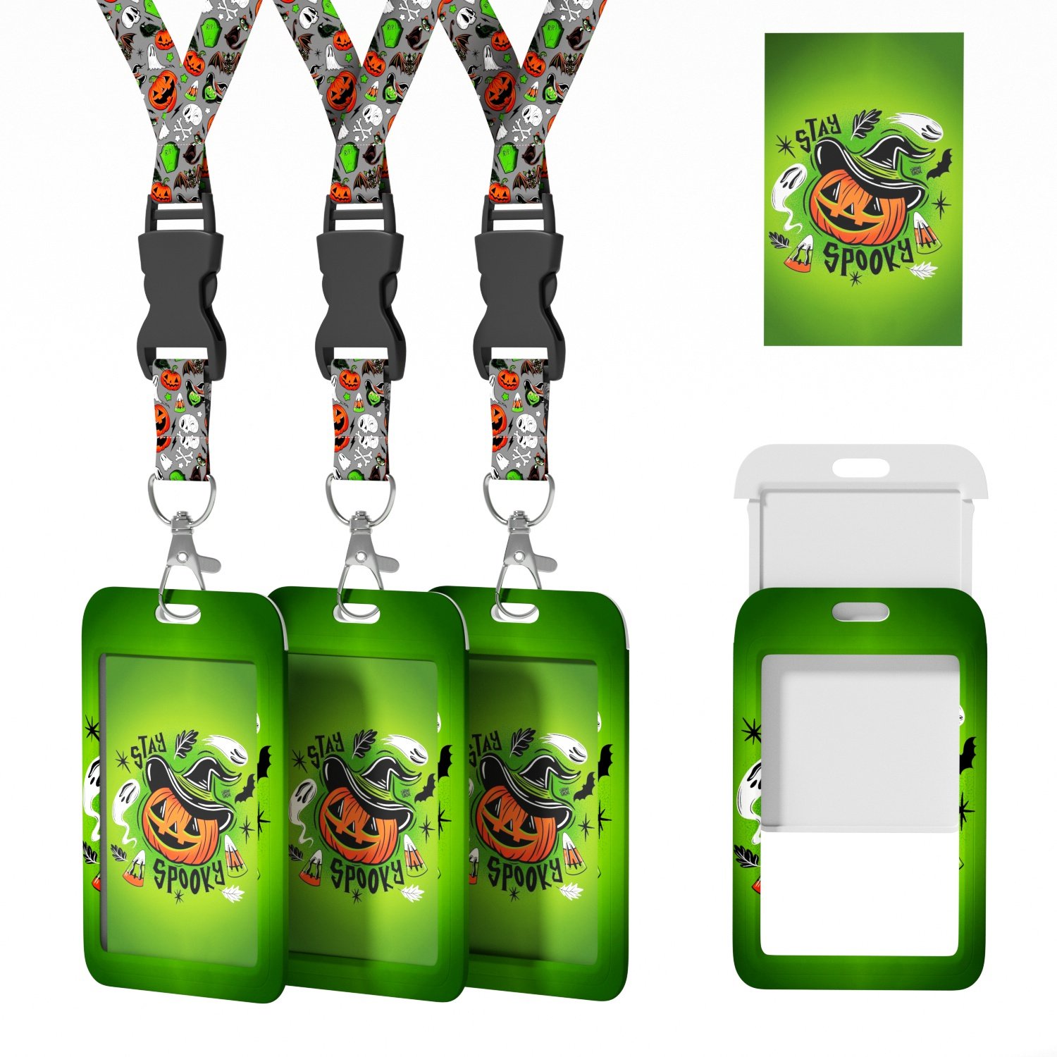Custom Printed Halloween Logo ID Card Holder with Lanyard Work Festival Promotional Identity Badge Holder