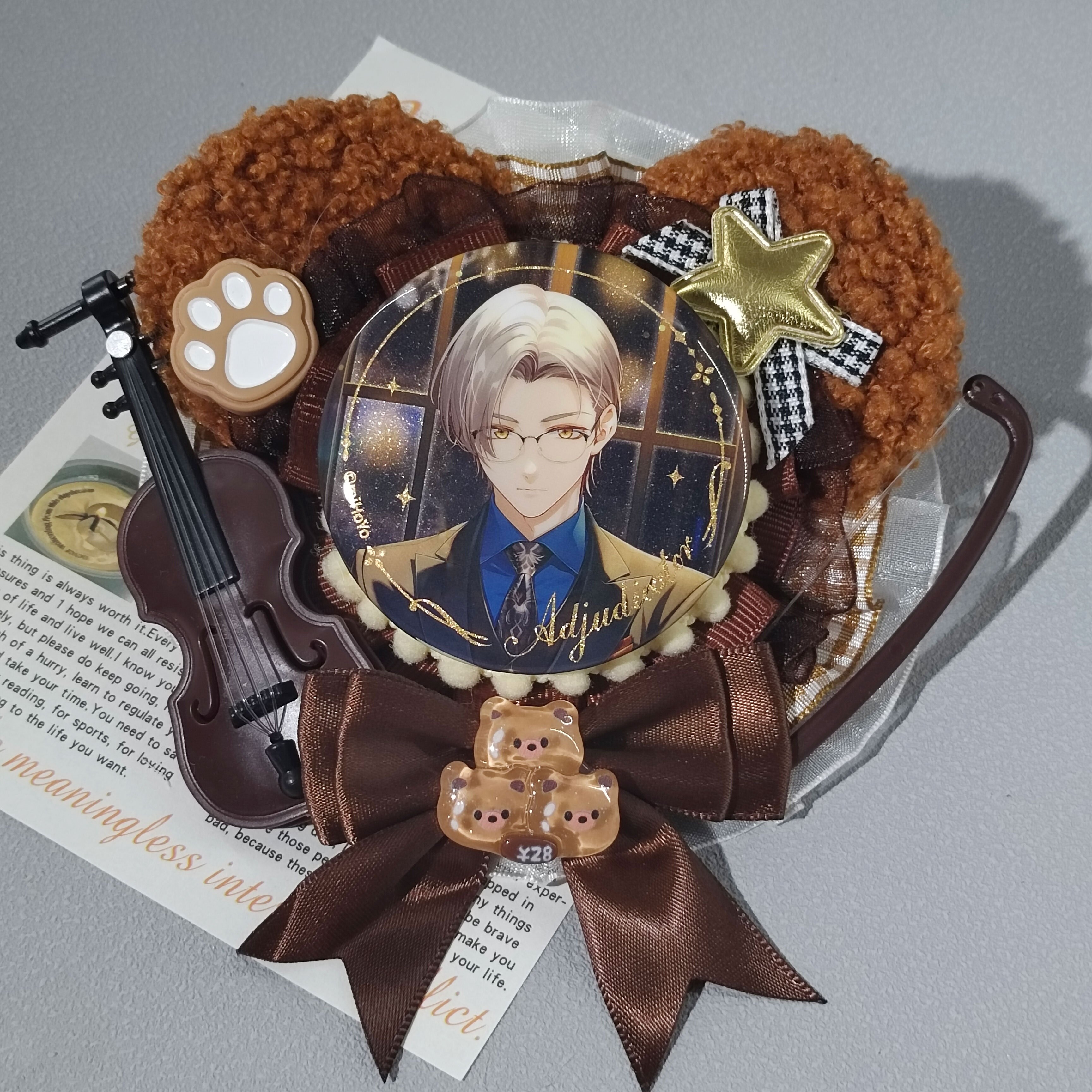 Cute Lolita Lace bear Ear violin custom Badges Holder Ita Bag Bow Handmade School Backpack Diy Ornament Accessories Badge Holder