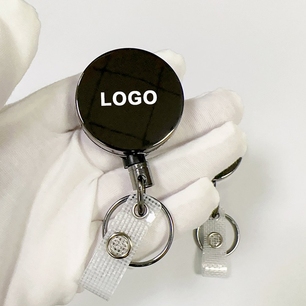 40mm Metal ID Badge Reel Belt Clip Keychain 60cm Steel Retractable Cord Badge Reel Heavy Duty Retractable Waterproof Badge Reel