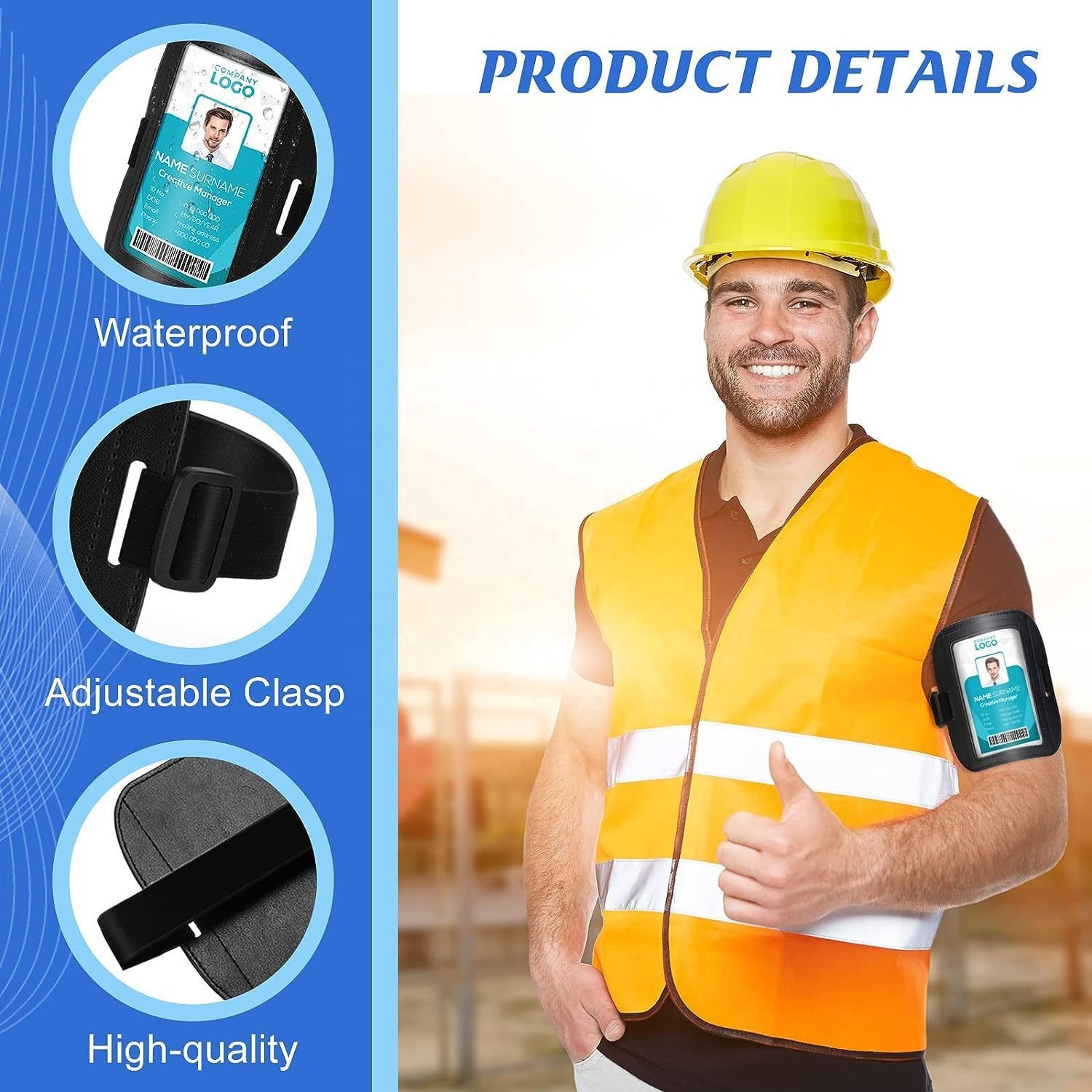 Hot Selling PU Leather Arm ID Badge Holder Adjustable Armband Badge Holder Waterproof Ski Pass Holder with Black Elastic