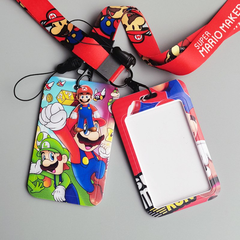 Cartoon Cute Mario Design Card Holder Lanyards Phone ID Badge Work Horizontal Card Case Wholesale Promotional Gifts With Lanyard