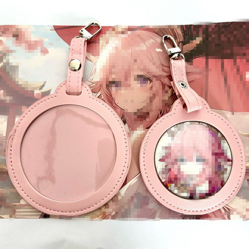 Personalized Pu Leather Badge Protective Bag Cut Round Keychain 58mm And 75mm Anime Badges Decoration Bag Accessories