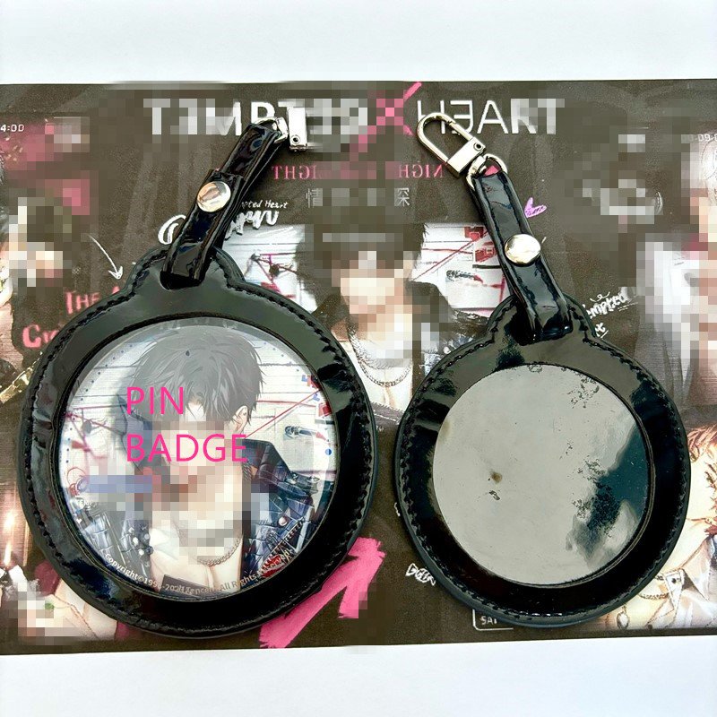 Personalized Pu Leather Badge Protective Bag Cut Round Keychain 58mm And 75mm Anime Badges Decoration Bag Accessories