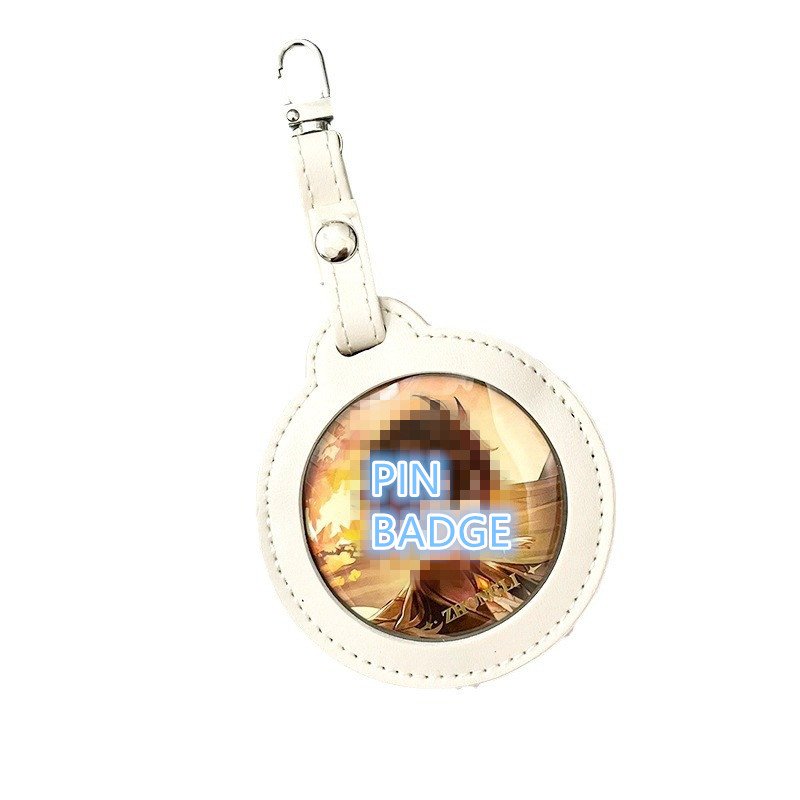 Personalized Pu Leather Badge Protective Bag Cut Round Keychain 58mm And 75mm Anime Badges Decoration Bag Accessories