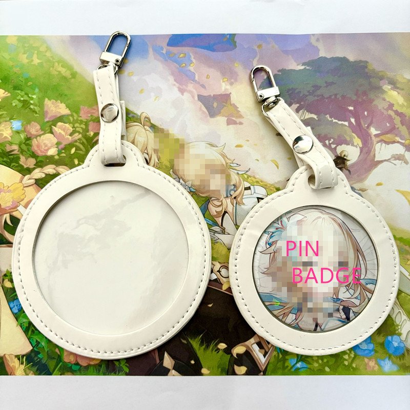 Personalized Pu Leather Badge Protective Bag Cut Round Keychain 58mm And 75mm Anime Badges Decoration Bag Accessories