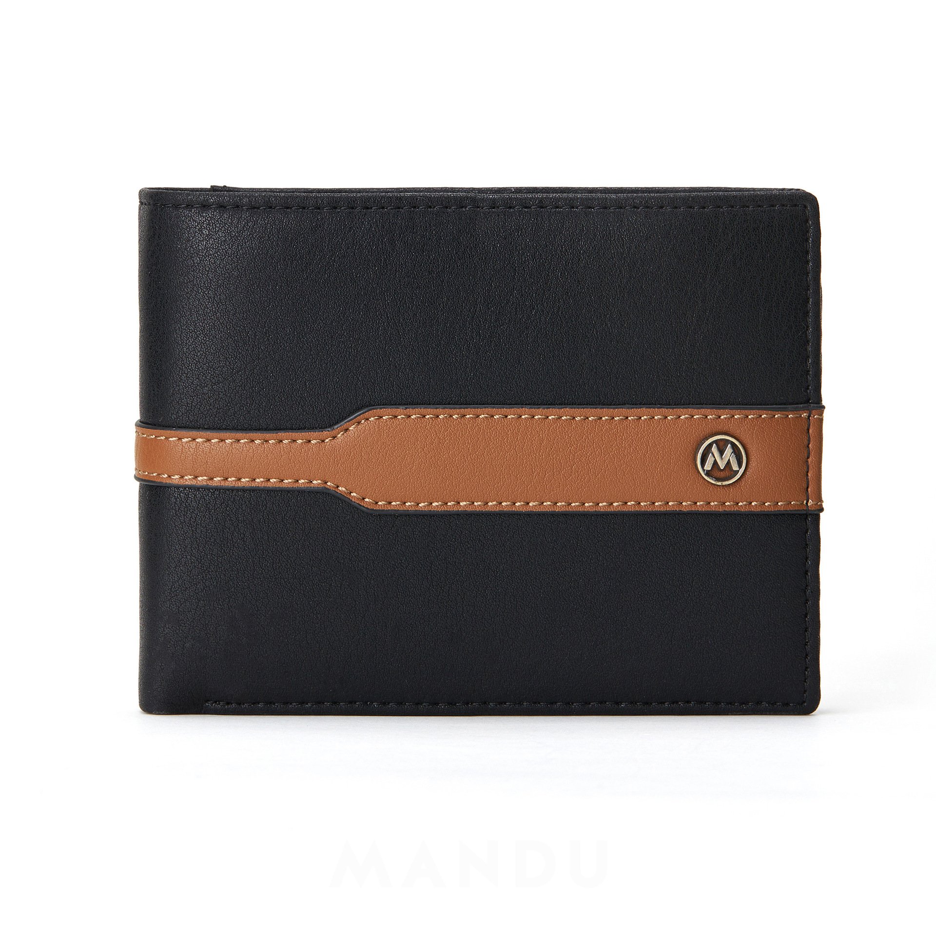 BSCI Certificate Luxury Short Genuine Leather Men Stripe Wallet OEM LOGO Customized Metal Badge Bi-Fold Wallets