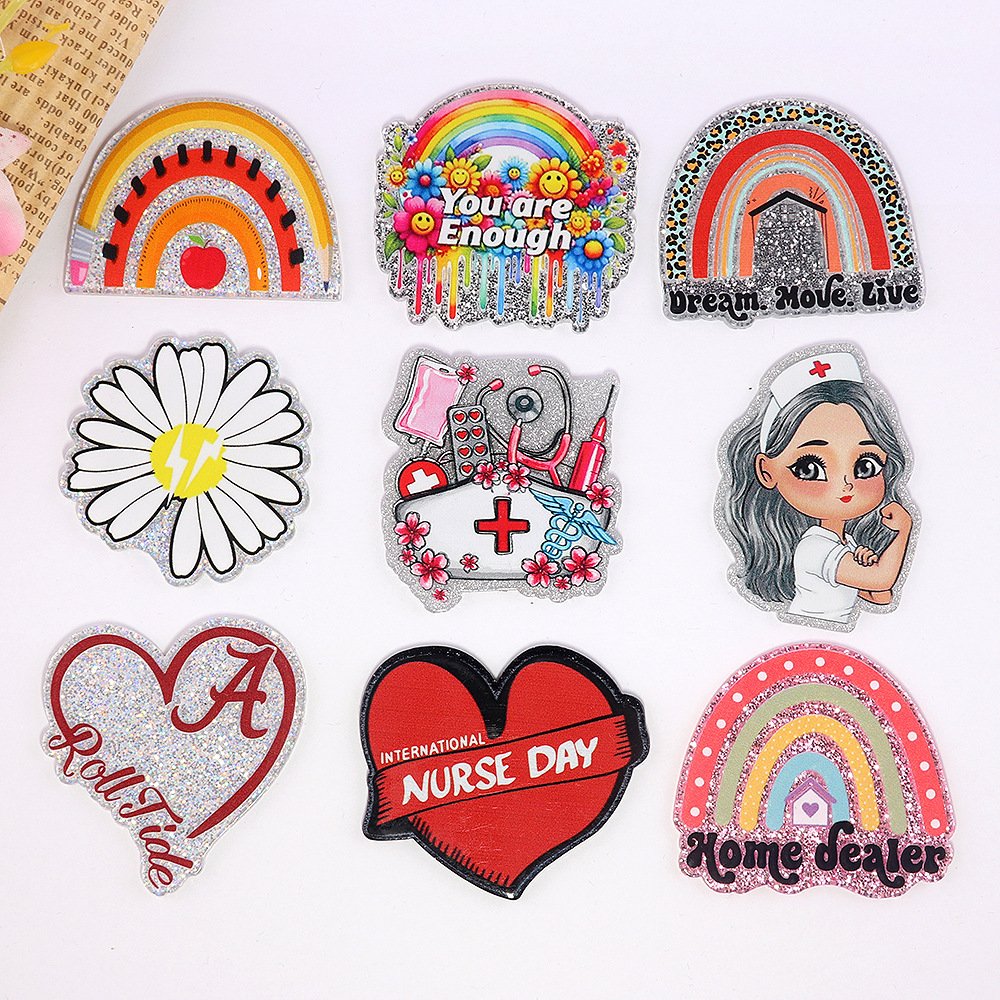 Wholesale New Fashion Christmas Santa No Hole Jewelry For Reel Badge Accessories Glitter Acrylic Diy Laser Cut
